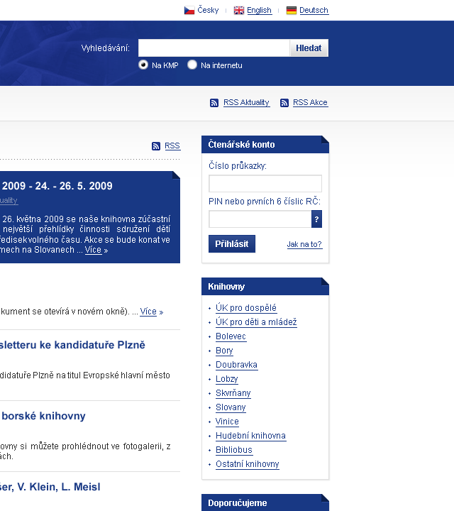 Knihovna města Plzně - Web Design - Search, Account & Libraries