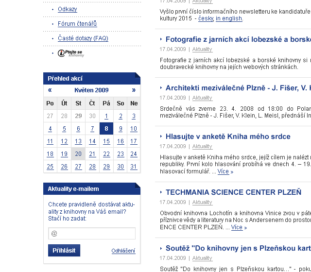 Knihovna města Plzně - Web Design - Navigation & Events Calendar