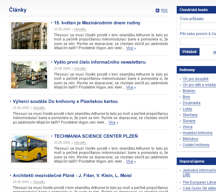 Knihovna města Plzně - Web Design - Articles