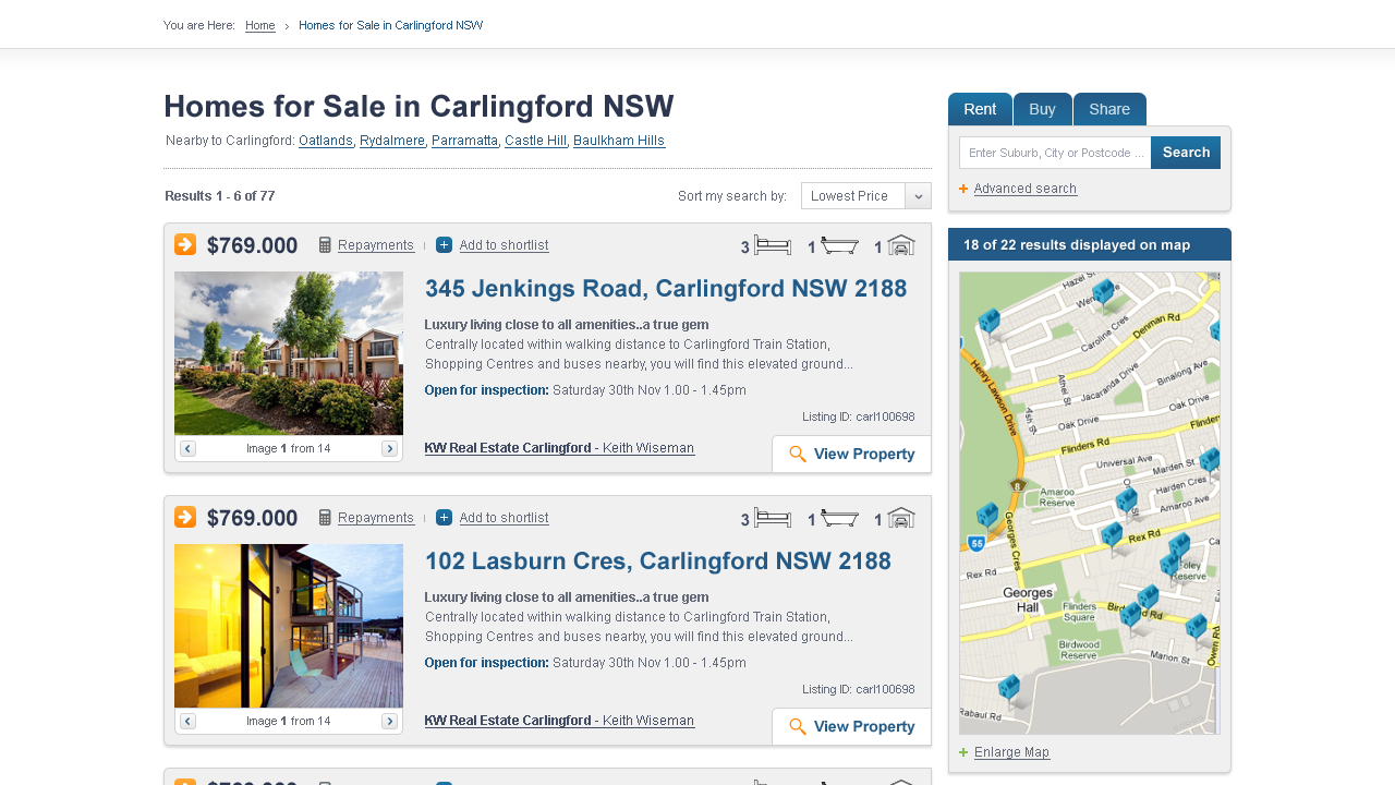 KW Real Estate - Web Design - Property Listings & Map