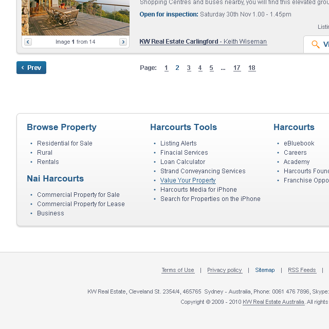 KW Real Estate - Web Design - Pagination, Links & Footer