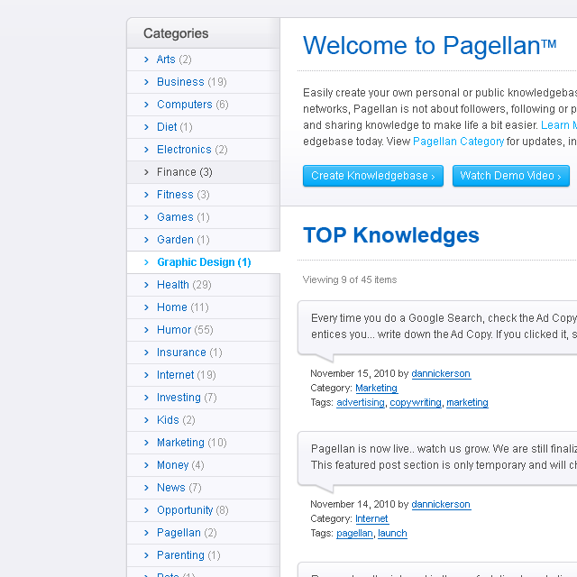 Pagellan - Web Design - Sub-navigation