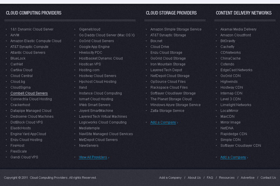 Cloud Computing Providers - Web Design - Footer