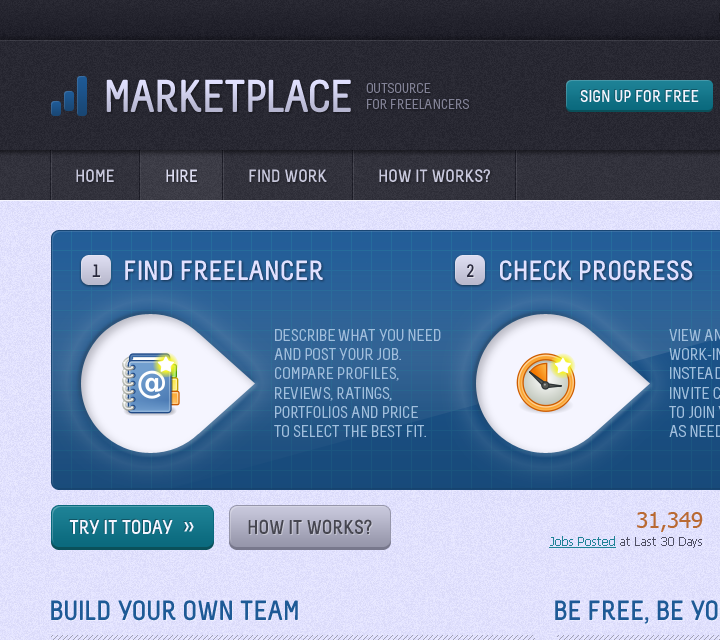Freelance Marketplace - Web Design - Header, Navigation & Hero Section