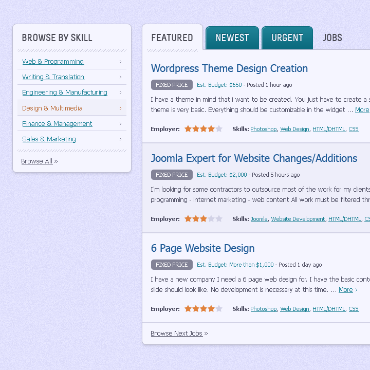 Freelance Marketplace - Web Design - Recent Jobs