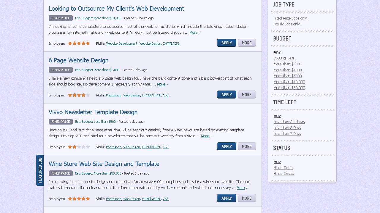 Freelance Marketplace - Web Design - Job Listings