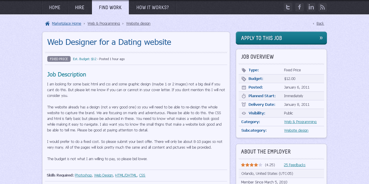 Freelance Marketplace - Web Design - Single Job