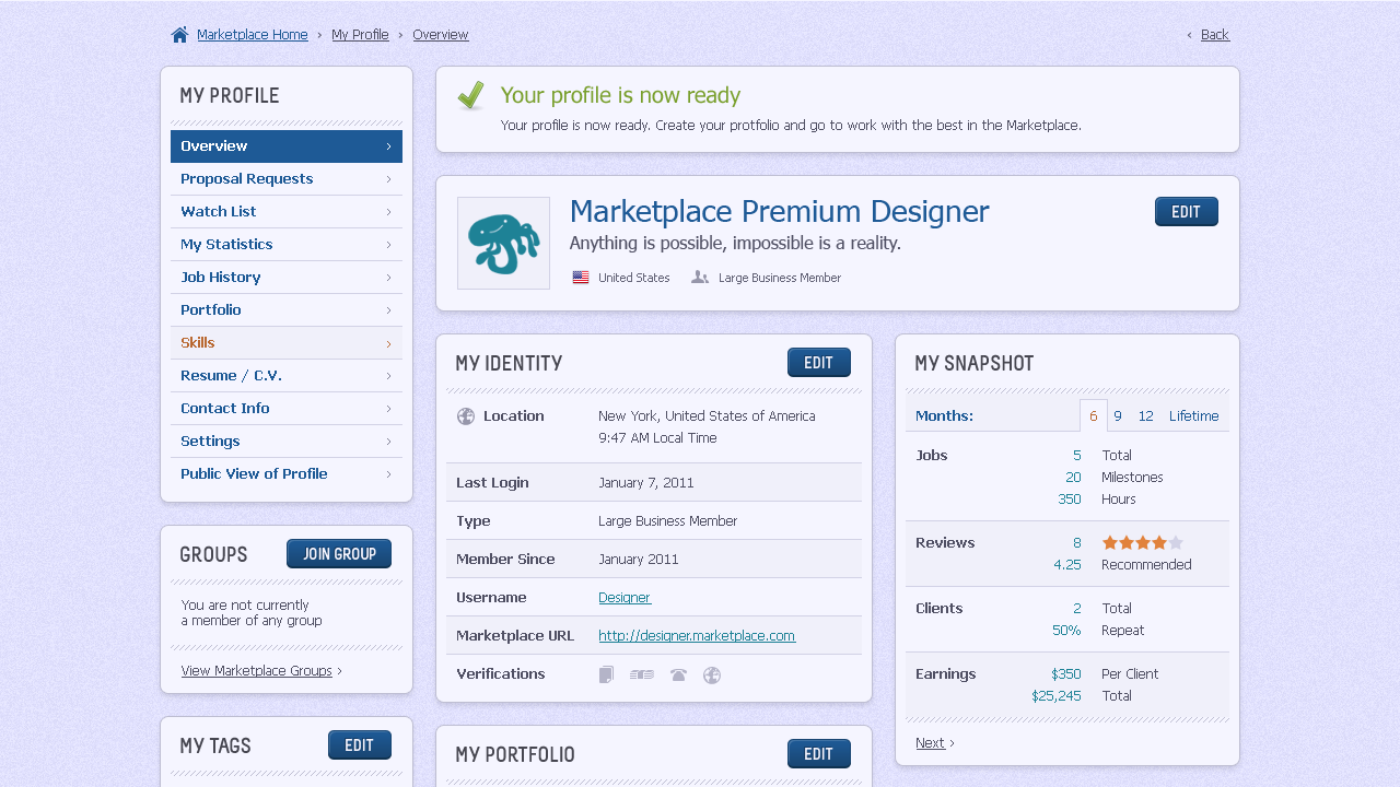 Freelance Marketplace - Web Design - Account