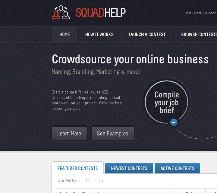 SquadHelp - Web design - Navigation & Hero Section