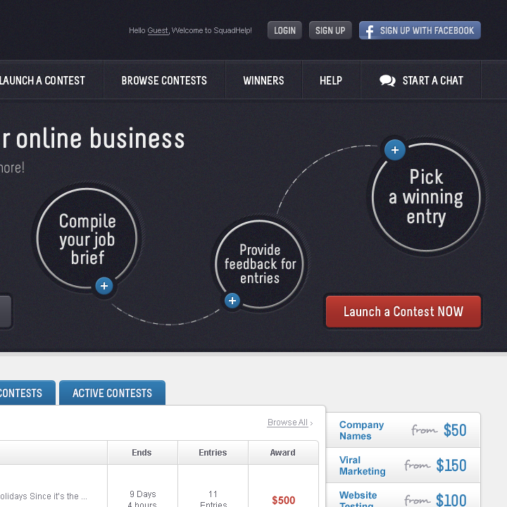 SquadHelp - Web design - Hero Section