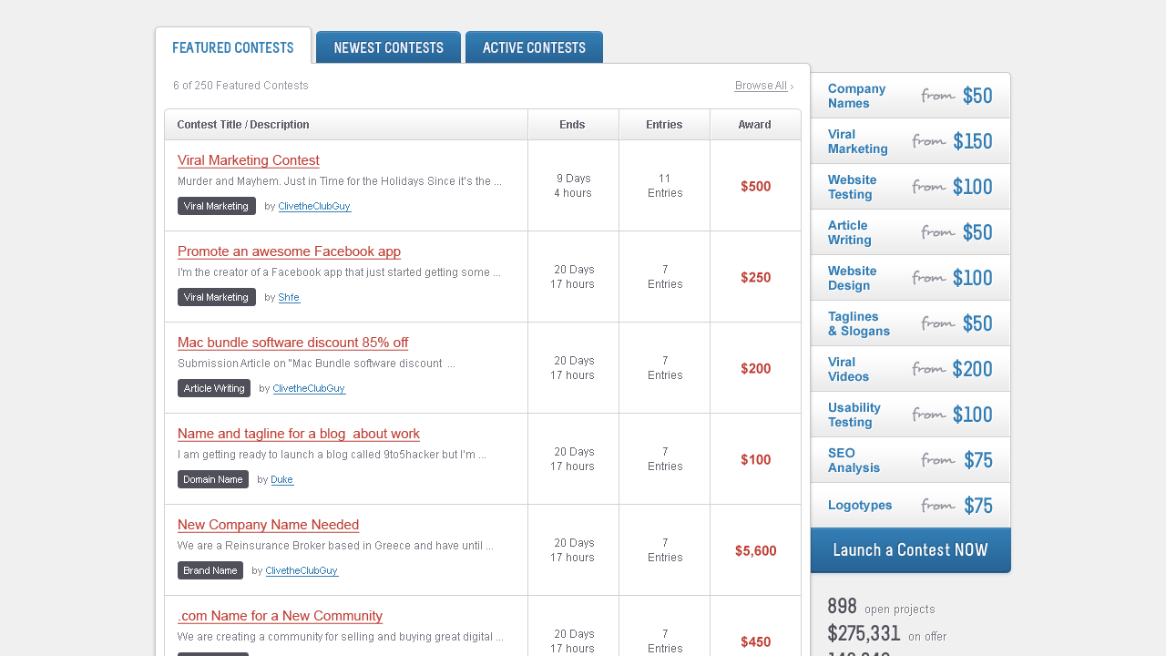 SquadHelp - Web design - Hero Section - Contests