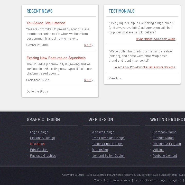 SquadHelp - Web design - Hero Section - News & Footer