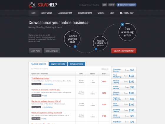 SquadHelp - Web design - Homepage