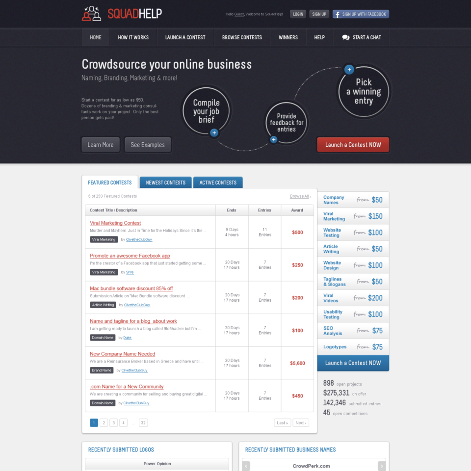 SquadHelp - Web design - Homepage