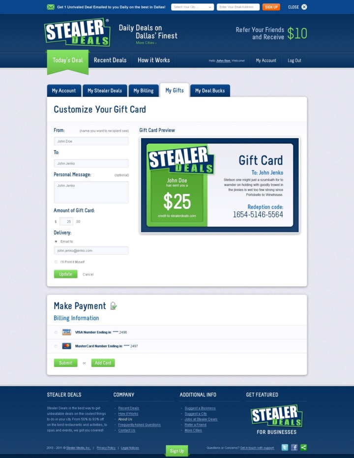Stealer Deals - Web Design - Gift Card