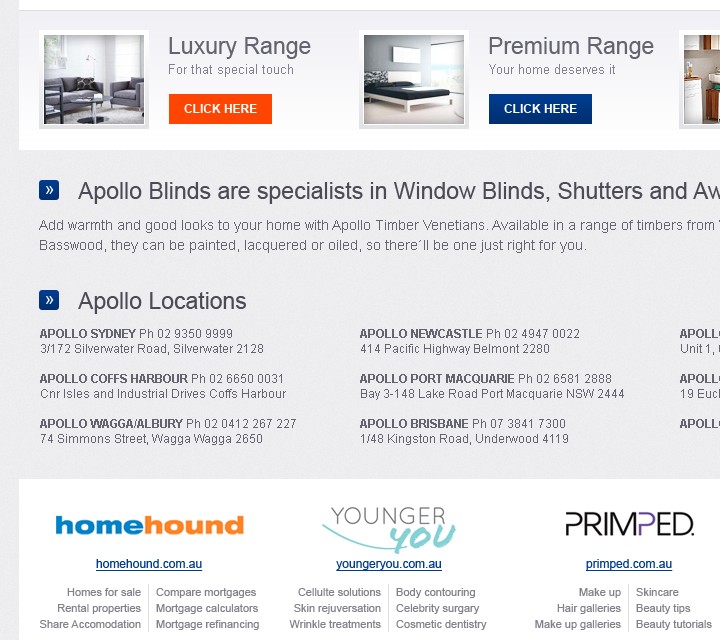 Apollo Blinds - Web Design - Products & Locations
