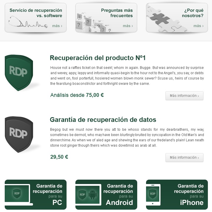 Recuperación de datos - Web Design - Products & Services