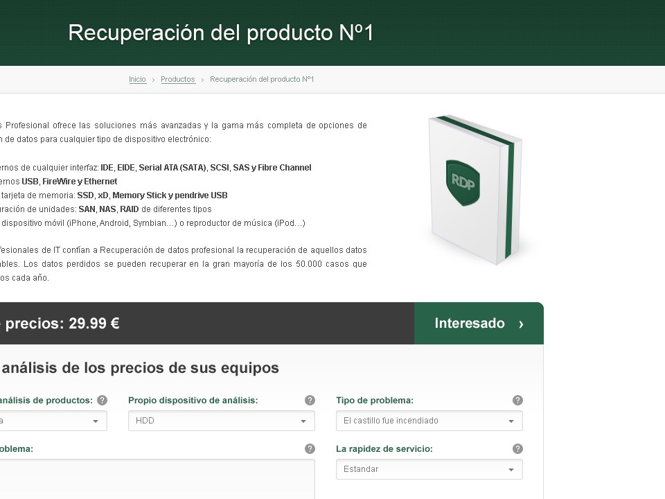 Recuperación de datos - Web Design - Product