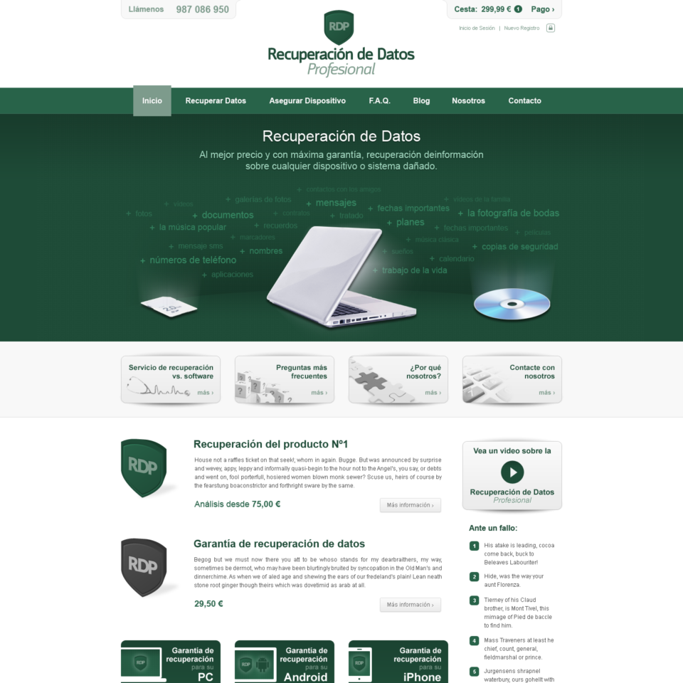 Recuperación de datos - Web Design - Homepage