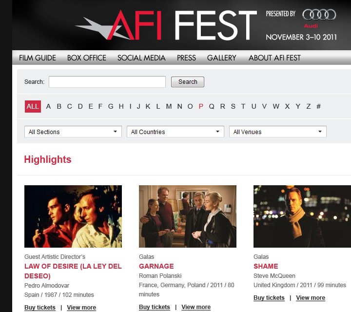 AFI Fest - Web Design - Header & Highlights