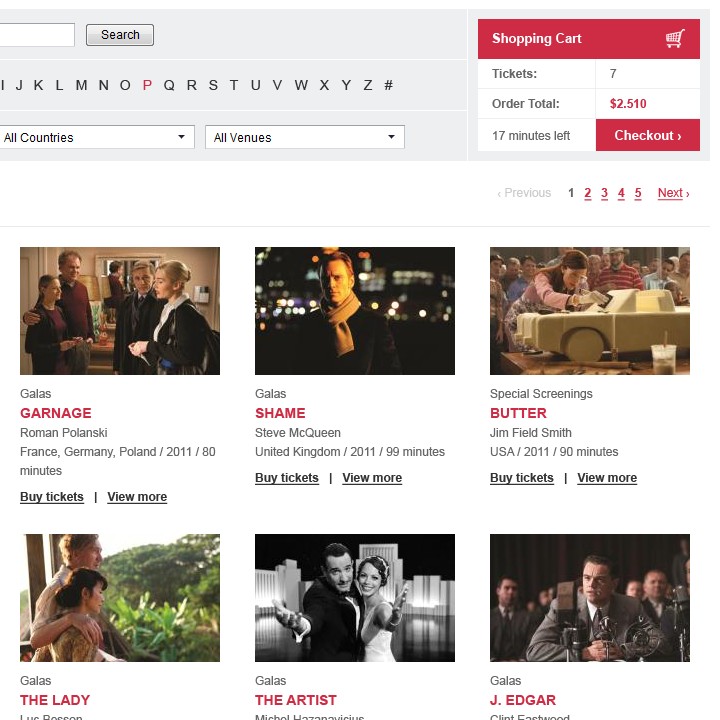 AFI Fest - Web Design - Cart & Highlights