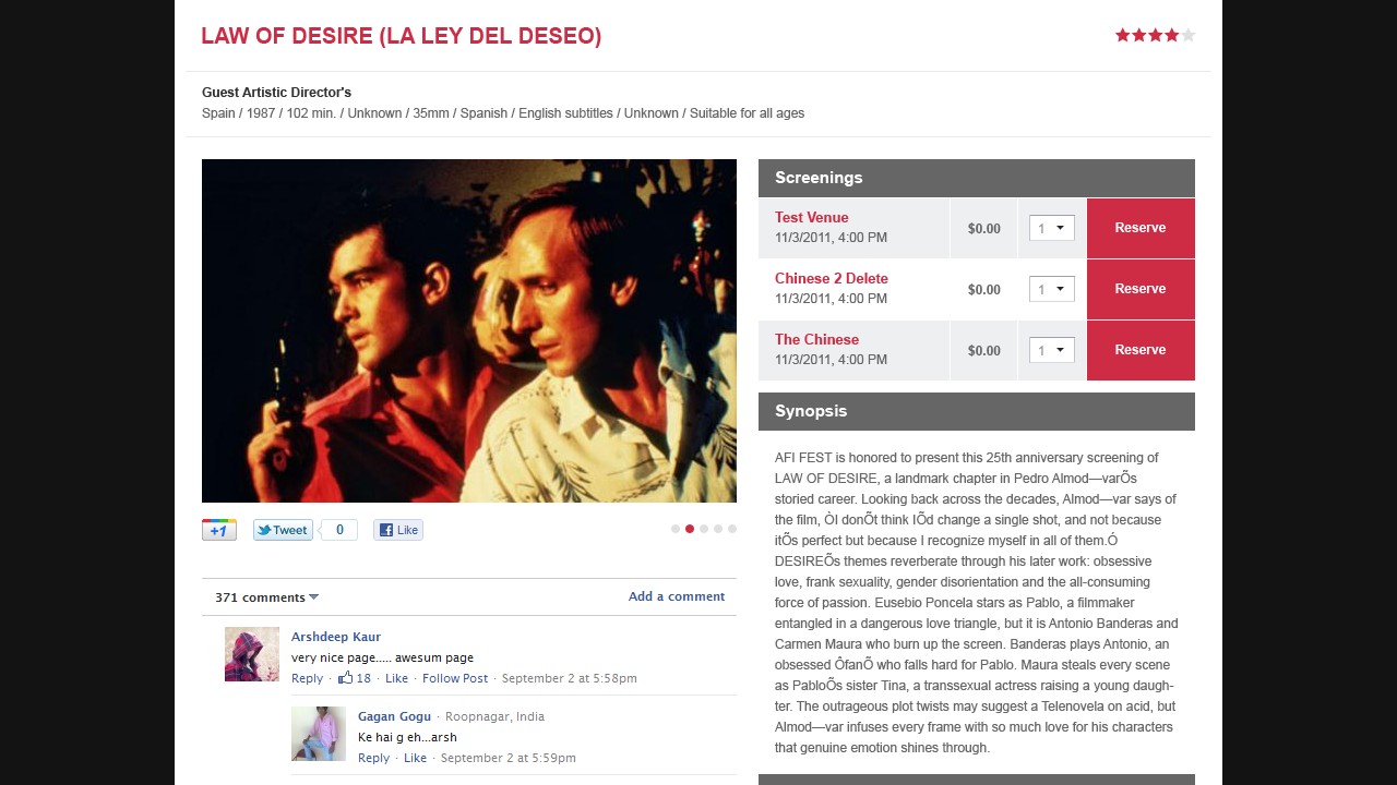 AFI Fest - Web Design - Single Movie