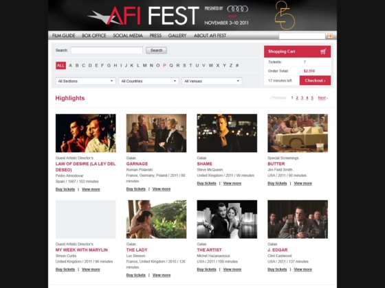 AFI Fest - Web Design - Homepage