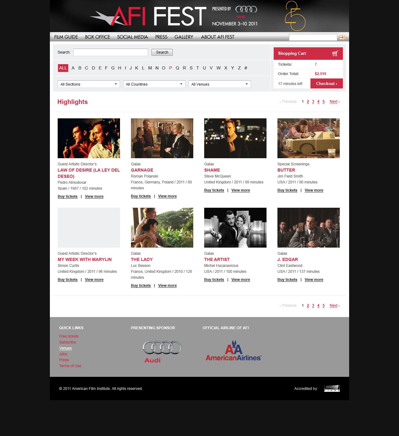 AFI Fest - Web Design - Homepage
