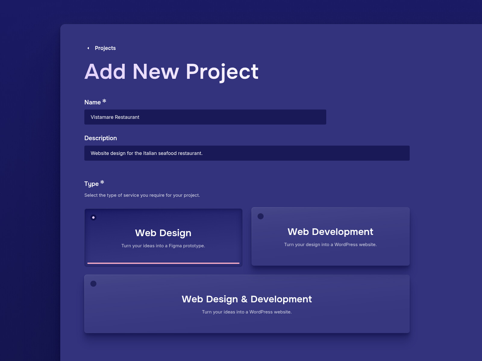 Add a Web Design or Web Development Project through the Partner Account on the WDSGN.Agency