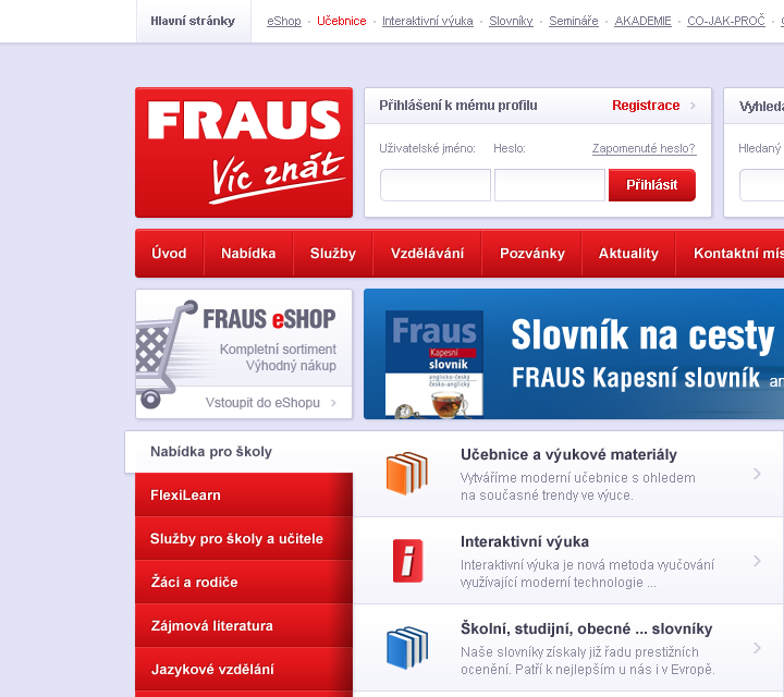 Fraus Publishing - Web Design - Header, Navigation, Login & Products