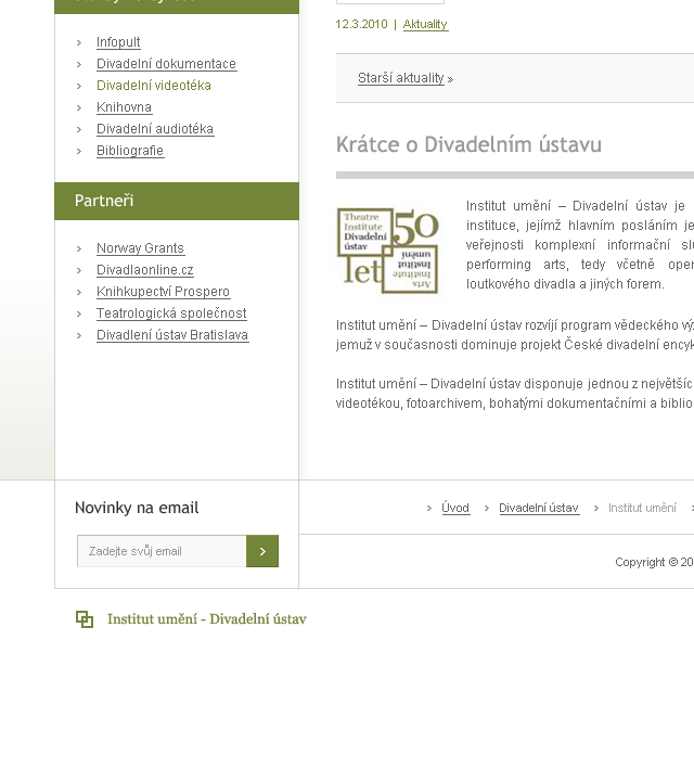 Theatre Institute - Web Design - Partners, About, Newsletter & Footer