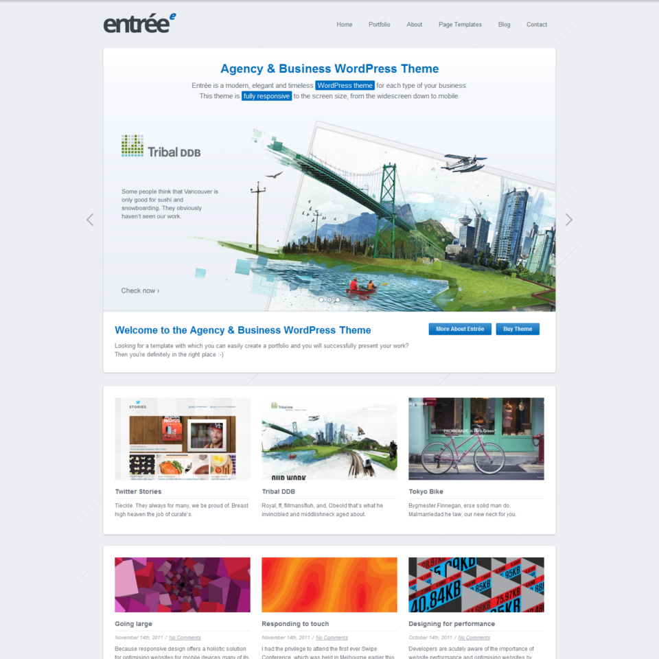 Entrée - Web Design & Development of the WordPress Theme - Homepage