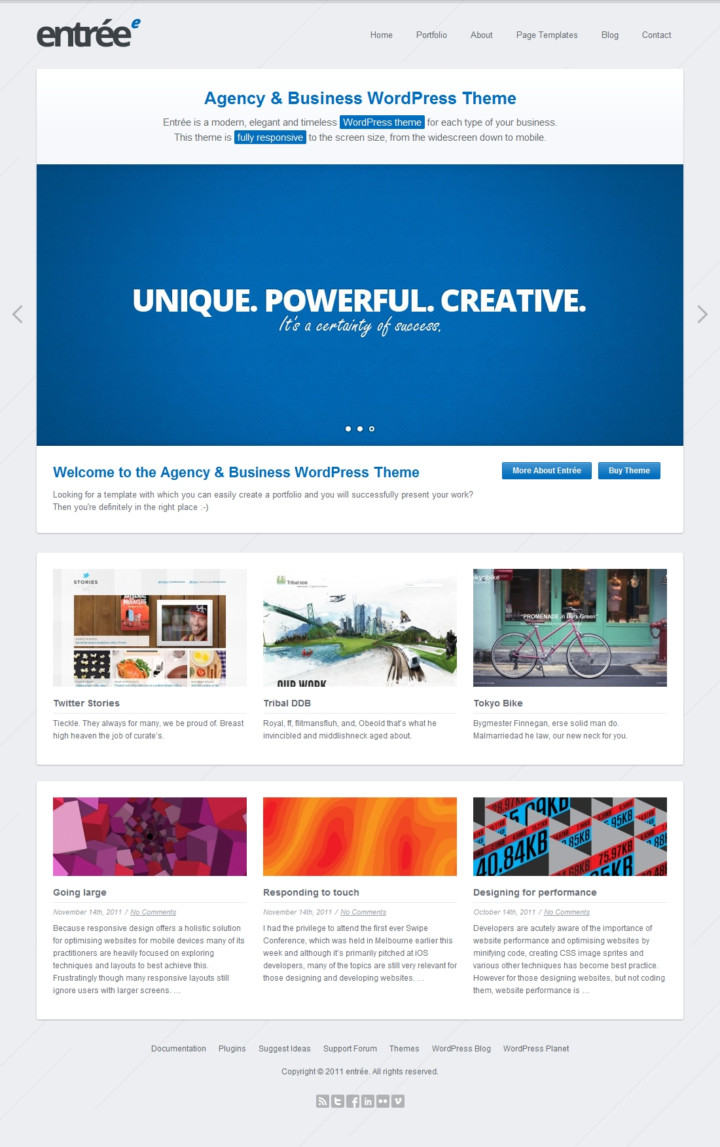Entrée - Web Design & Development of the WordPress Theme - Homepage