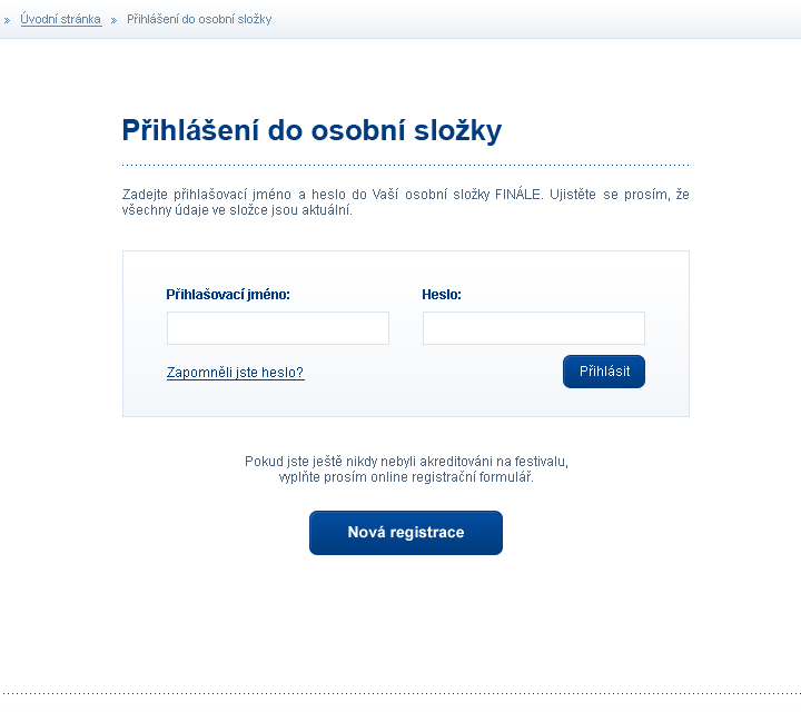 Festival Finale - Web Design - Login
