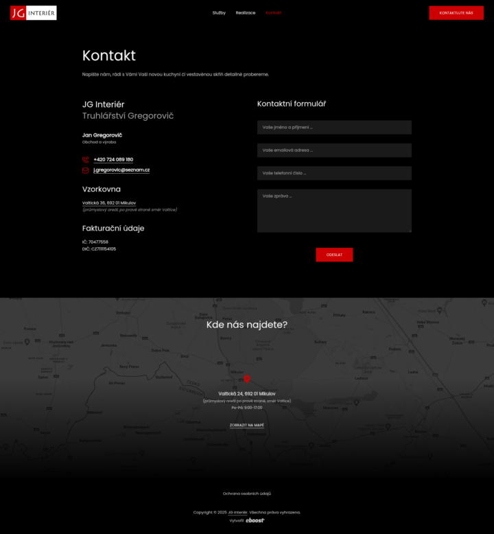 JG Interier - Web Development - Contact