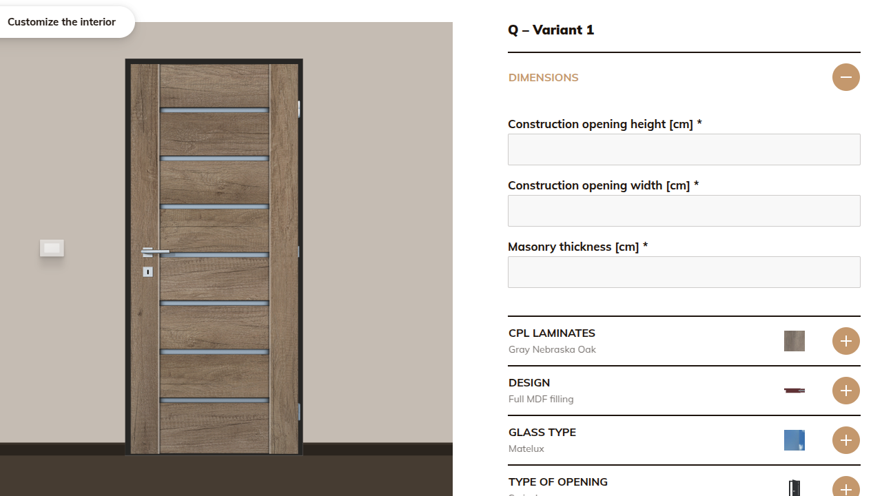 PMP Product - Web Development - Configurator - Doors Customization