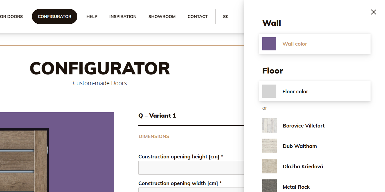 PMP Product - Web Development - Configurator - Doors Customization - Interior Settings