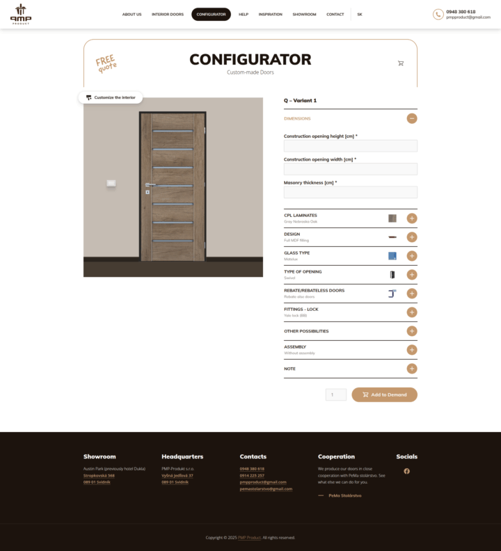 PMP Product - Web Development - Configurator - Doors Customization