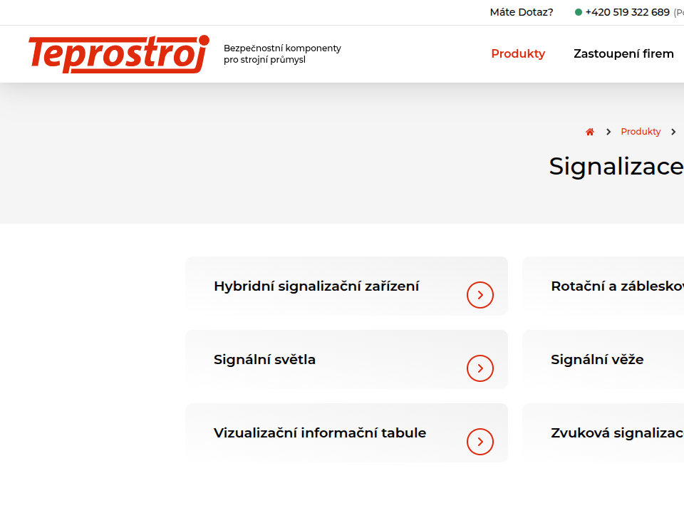 Teprostroj - Web Development - Product Category with Sub-categories