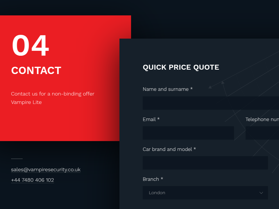 Vampire Security - Web Development - Contact Form