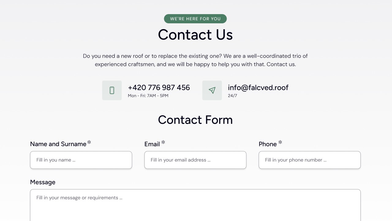 Falcved - Web Design & Development - Contacts & Contact Form