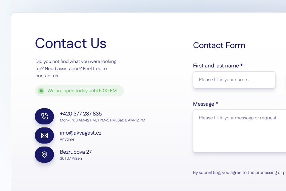 Local Pump Dealer Web Design & WordPress Development - Contact Section with Contact Form