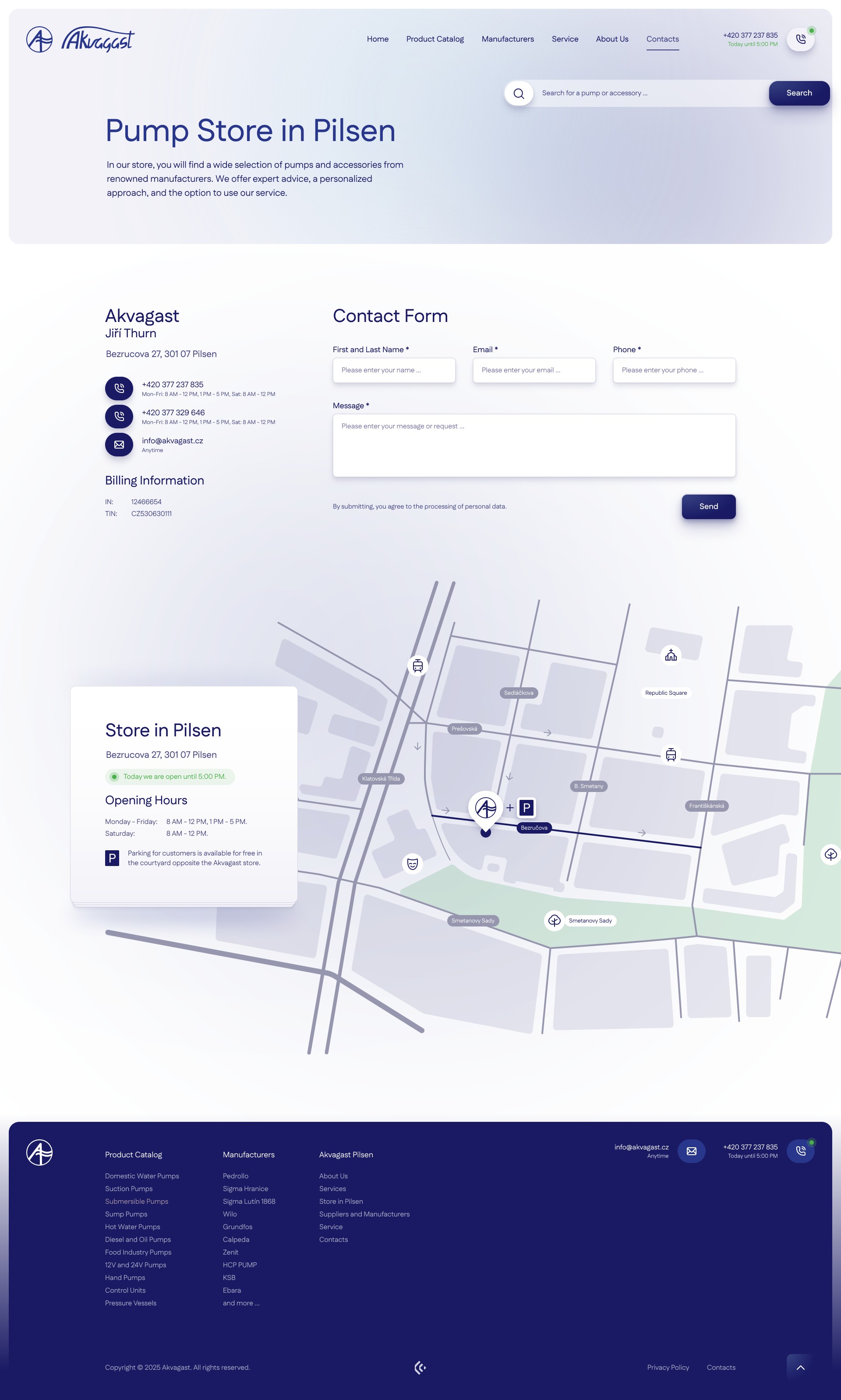 Local Pump Dealer Web Design & WordPress Development - Contact Page